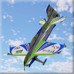 Indoor electric plane designed by Robin Trumpp, with a variable pitch prop. Use the dual rates to switch between throttle and variable propeller pitch modes.